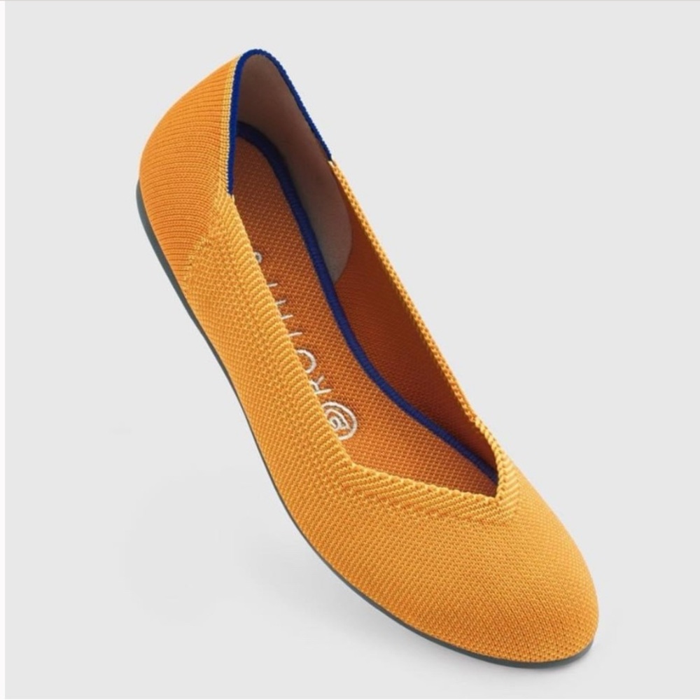 Rothy's EUC Marigold Flats with Blue Trim